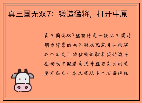 真三国无双7：锻造猛将，打开中原